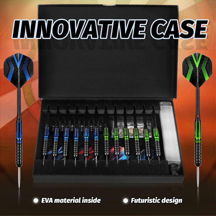 Grebarley Dartpfeile mit Metallspitze,12 Stück Profi Steeldarts 18 Aluminium Schaft mit 9 Flights 20