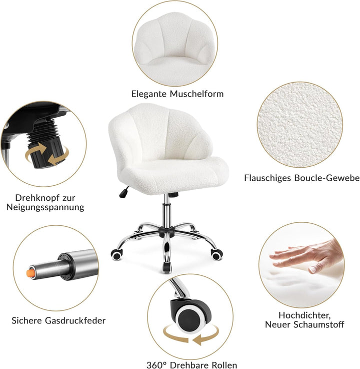 Yaheetech Homeoffice Stuhl, Schminkstuhl, Schreibtischstuhl höhenverstellbar Drehstuhl, Bürosessel i