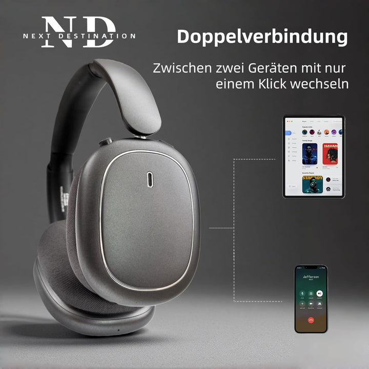 Next Destination ND905-ANC Kabellose Kopfhörer mit Bluetooth 5.4, aktive Geräuschunterdrückung, 40 H