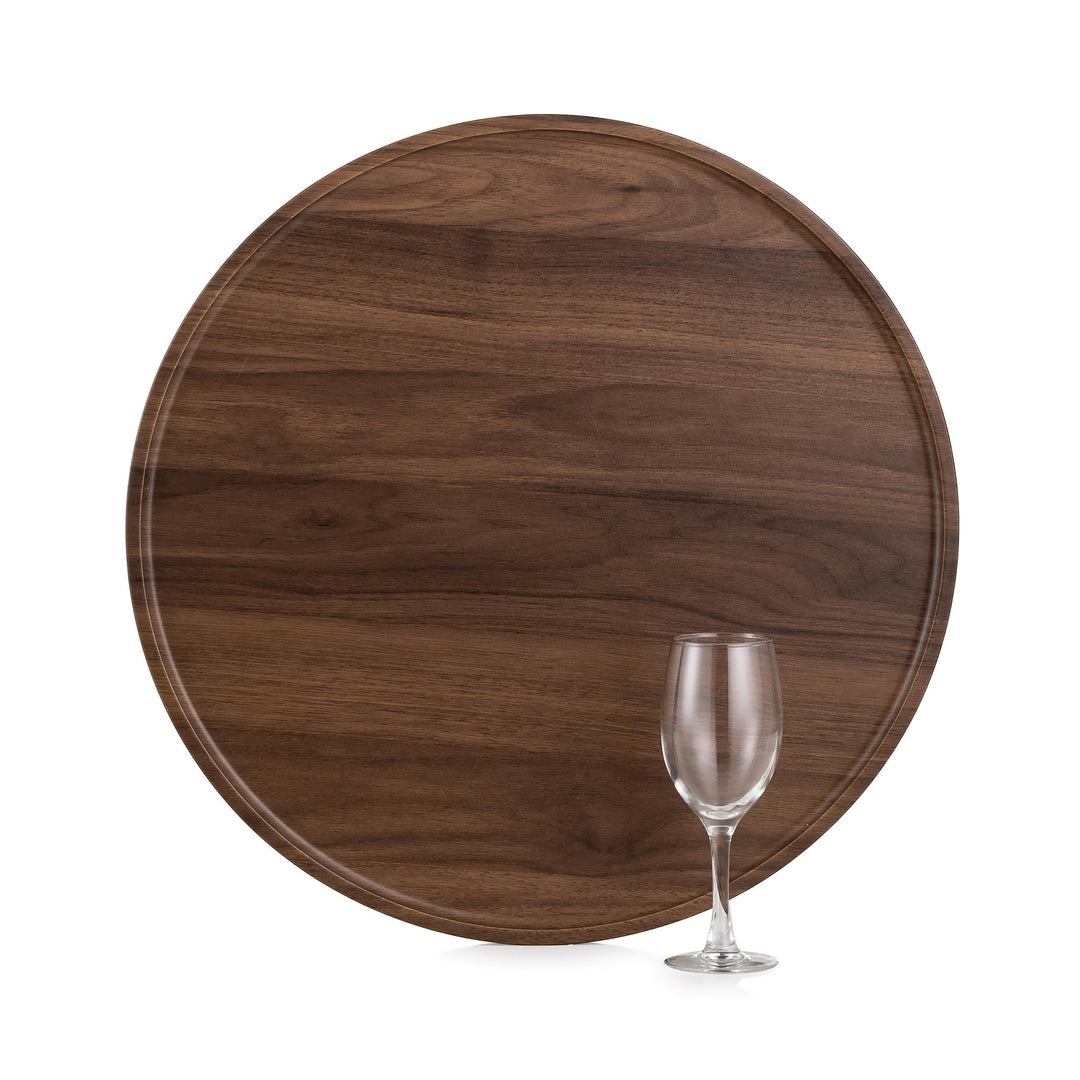 Hanobe Deko Tablett Serviertablett Rund: Rustikal Gross Walnuss Holztablett Nussbaumholz Holz Klein