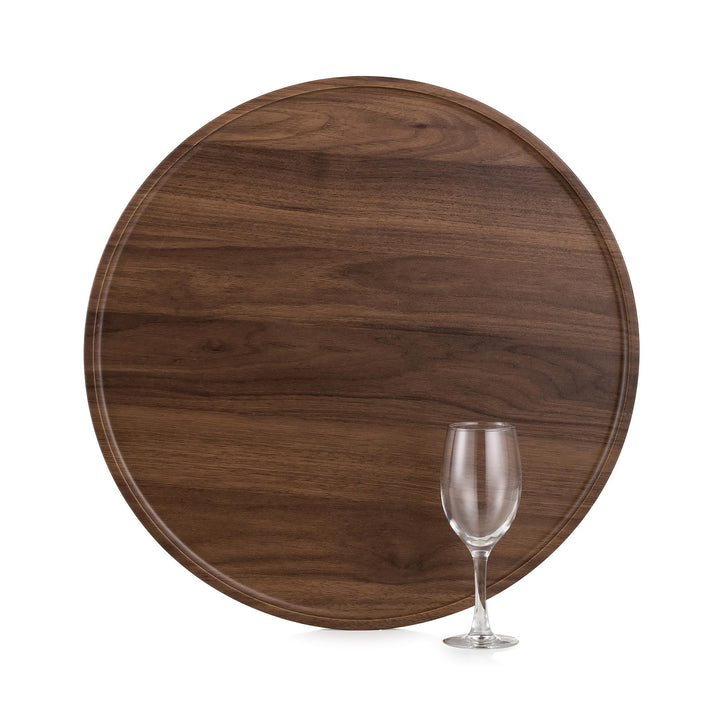 Hanobe Deko Tablett Serviertablett Rund: Rustikal Gross Walnuss Holztablett Nussbaumholz Holz Klein