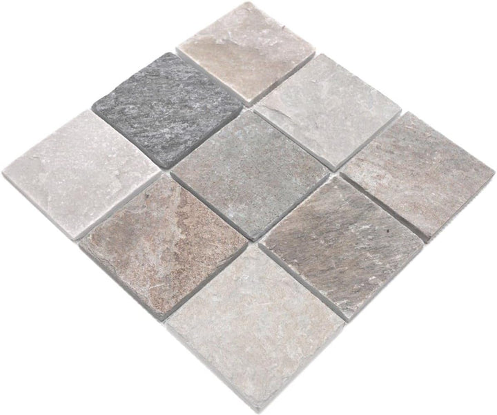 Mosaik Brick Quarzit beige/grau Quarzit Naturstein Küche, Mosaikstein Format: 100x100x10 mm, Bogengr