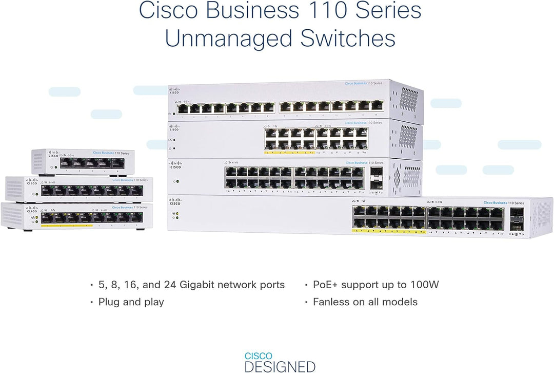 Cisco Business CBS110-24T-D Unmanaged Switch | 24﻿ GE-Ports | 2﻿ x﻿﻿ 1G-SFP Shared | Begrenzter Lebe