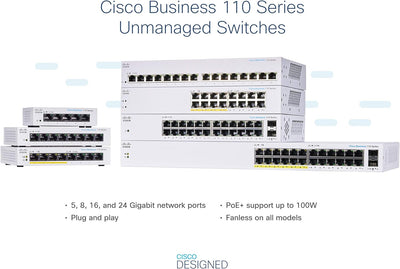 Cisco Business CBS110-5T-D Unmanaged Switch | 5﻿ ﻿GE-Ports | Desktop | Ext. Netzteil | Begrenzter Le