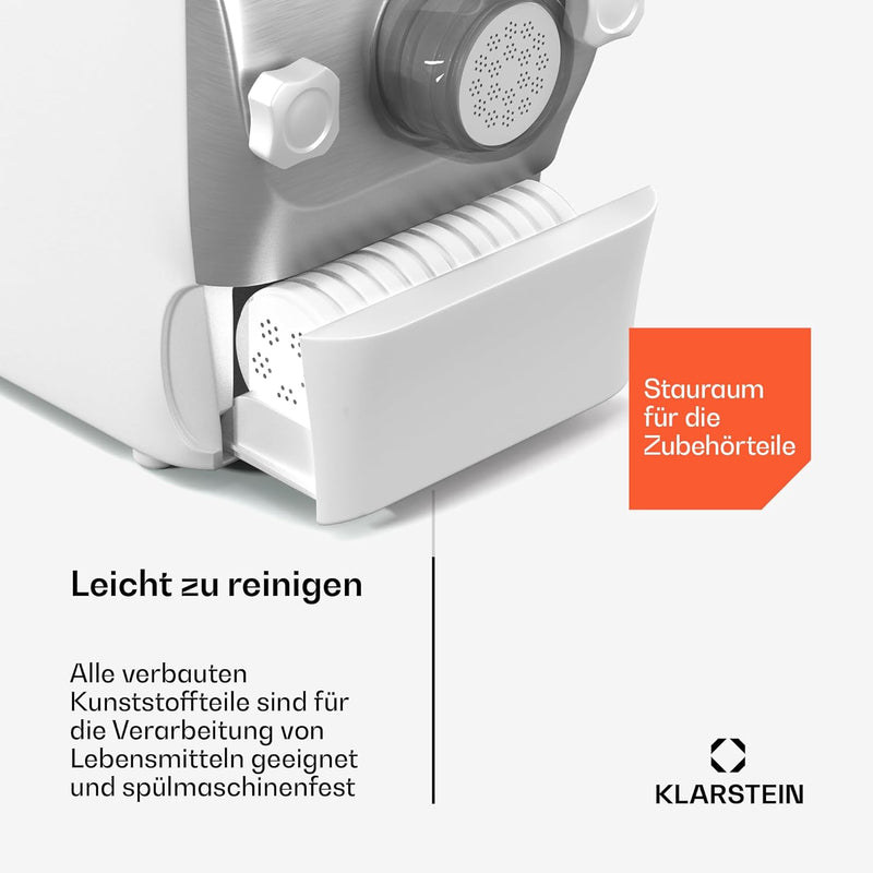 Klarstein Pastamania Nudelmaschine Elektrisch – 260 W Vollautomatische Pastamaschine mit 7 Aufsätzen