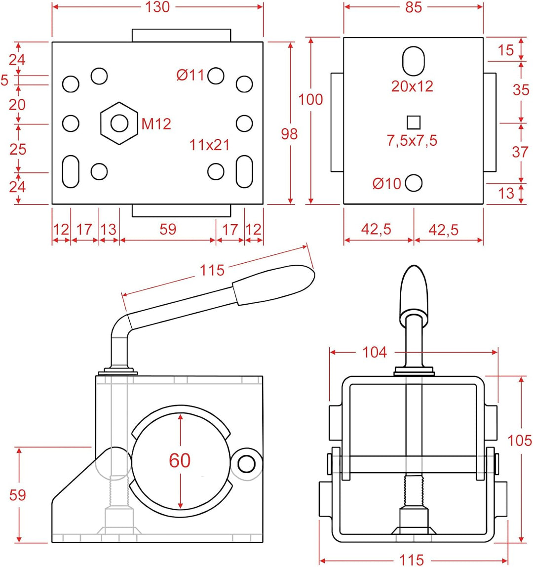 Halter für Anhänger Stützrad 60mm Rohr