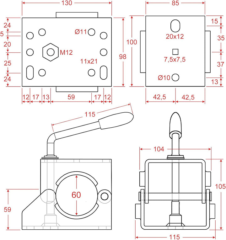 Halter für Anhänger Stützrad 60mm Rohr