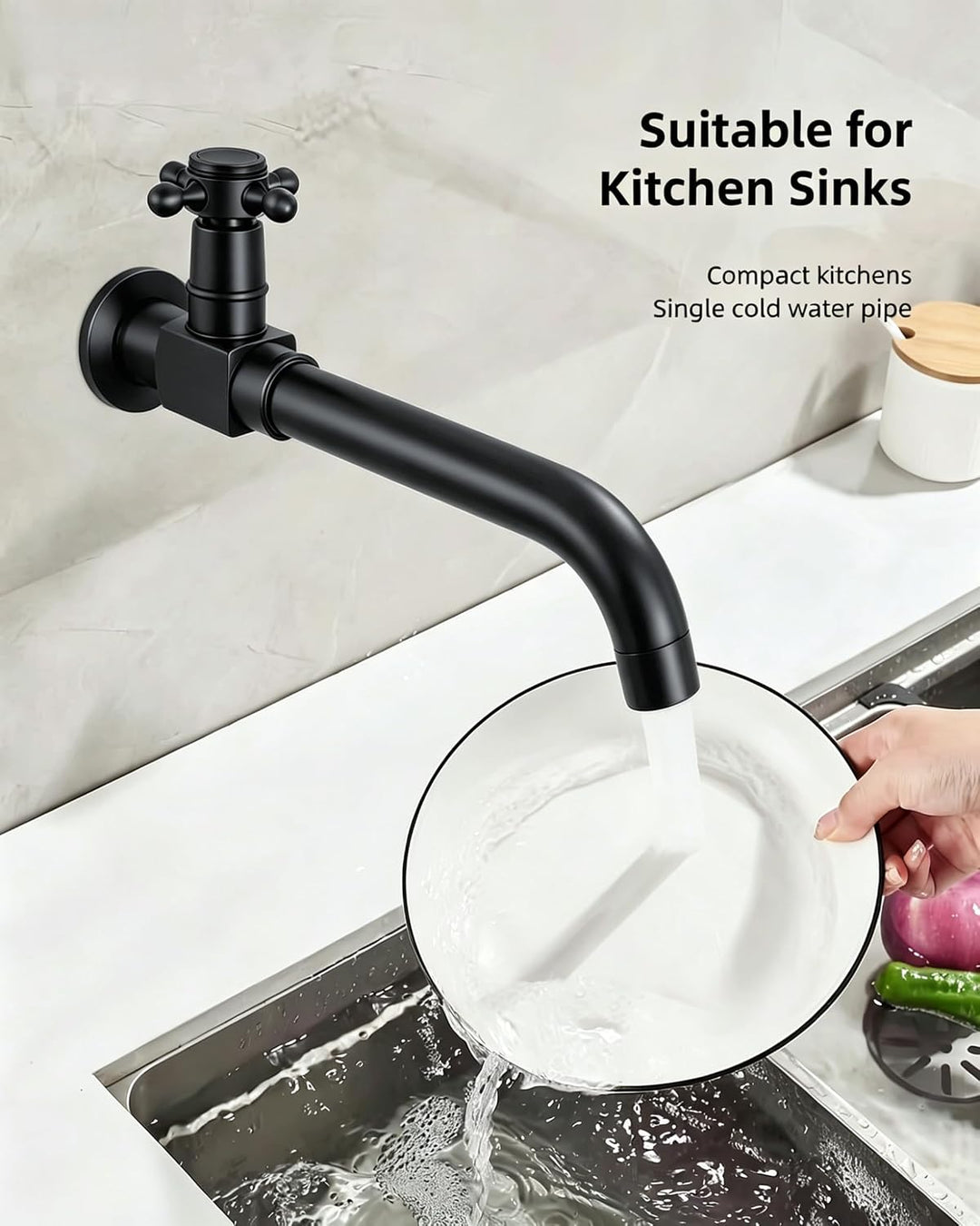 Kaltwasserhahn Wandmontage Schwarz 360° Schwenkbar 24 cm, Schwarz