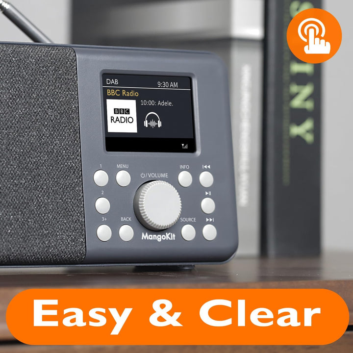 MangoKit MD3 DAB/DAB+ und UKW tragbares Digitalradio, Bluetooth-Lautsprecher, Kopfhörer, 40 voreinge