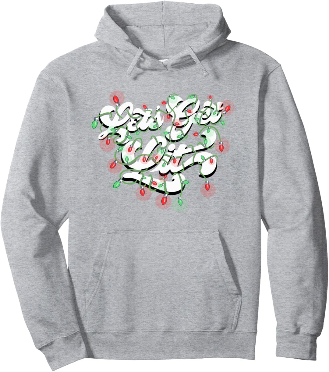 Let's Get Lit! Funny Drinking Christmas Light Graphic Pullover Hoodie