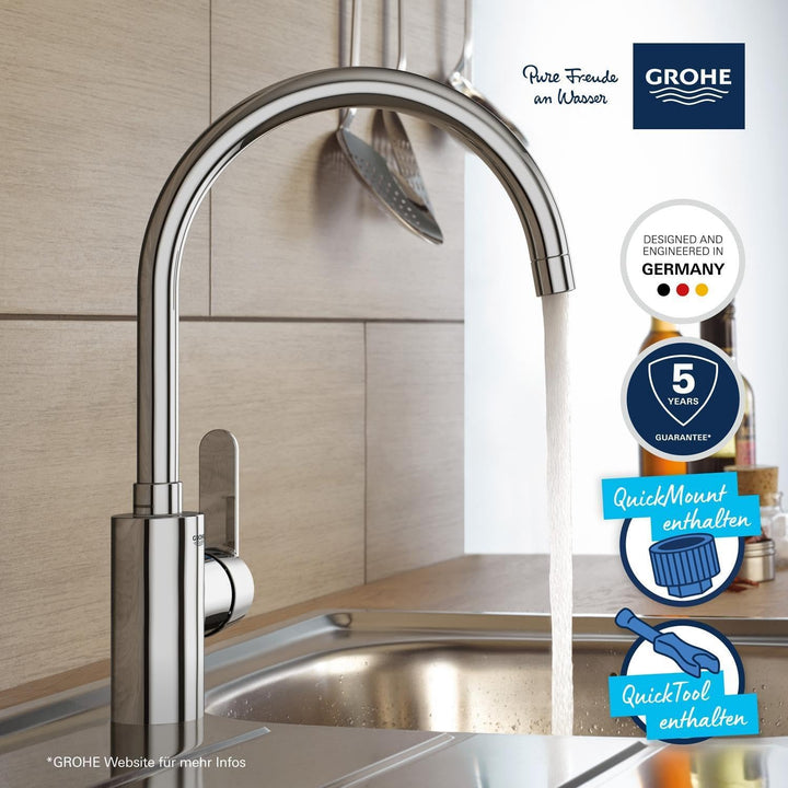 GROHE Get - Einhand-Spültischbatterie (Schwenkbereich wählbar: 0° / 150°, Einlochmontage, flexible A