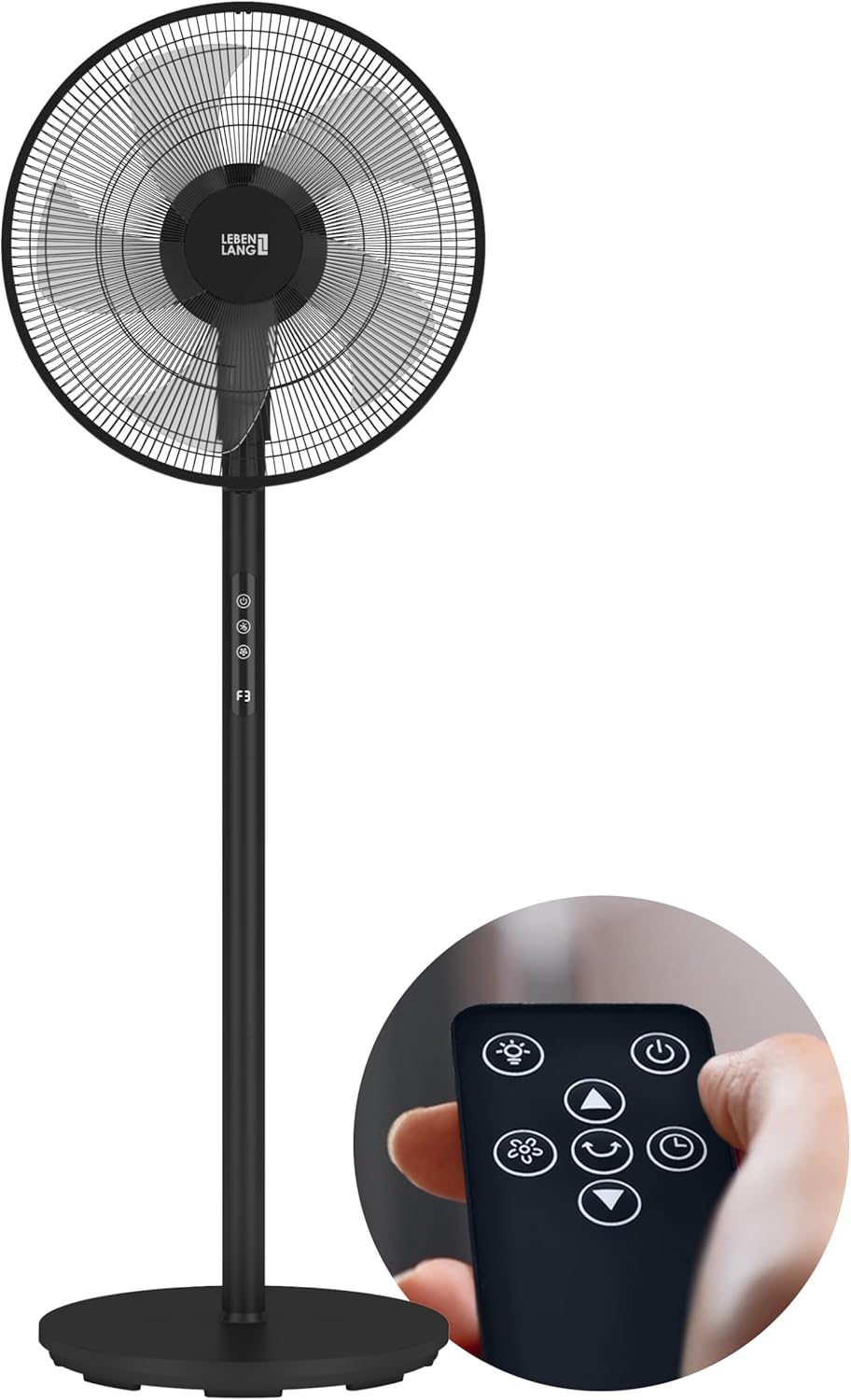 LEBENLANG Standventilator mit Fernbedienung - 3510m3/h & LED-Display & 5 Modi I Energiesparend & Osz