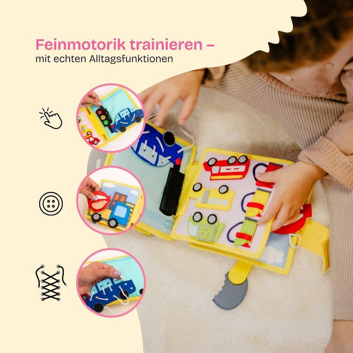 Jolly Designs Mini Quiet Book Mein erster Bagger – Montessori Spielzeug ab 18 Monaten – Busy Book &