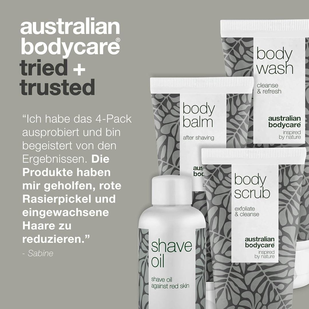 Rasur-Set für den ganzen Körper - Set mit Körperwaschgel, Peeling, Balsam und Rasieröl - Lösung für