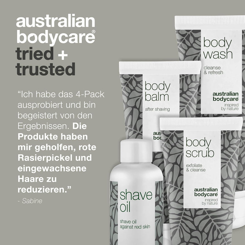 Rasur-Set für den ganzen Körper - Set mit Körperwaschgel, Peeling, Balsam und Rasieröl - Lösung für