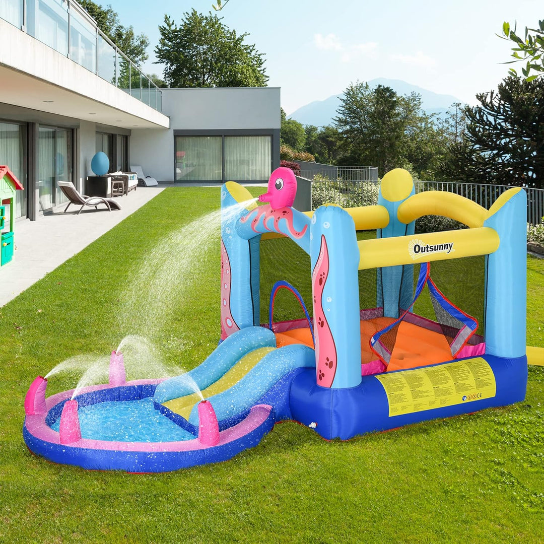 Outsunny Aufblasbare Hüpfburg mit Rutsche Springburg Spielburg Wasserpark für Kinder Trampolin aufbl