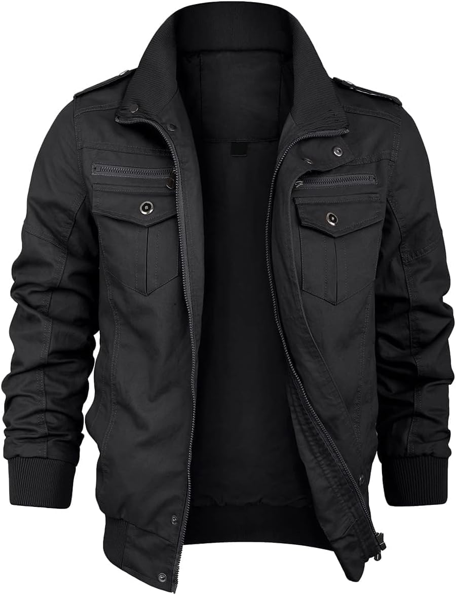 KUDORO Herren Übergangsjacke Militär Jacke Leicht Winterjacke Herbstjacke Stehkragen Fliegerjacke Ba