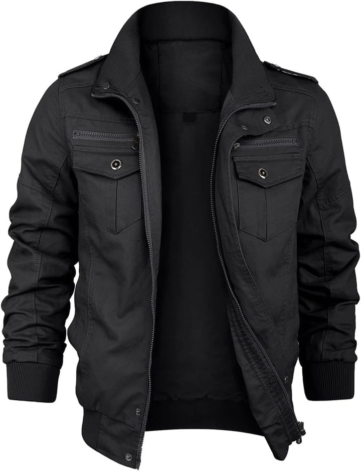 KUDORO Herren Übergangsjacke Militär Jacke Leicht Winterjacke Herbstjacke Stehkragen Fliegerjacke Ba
