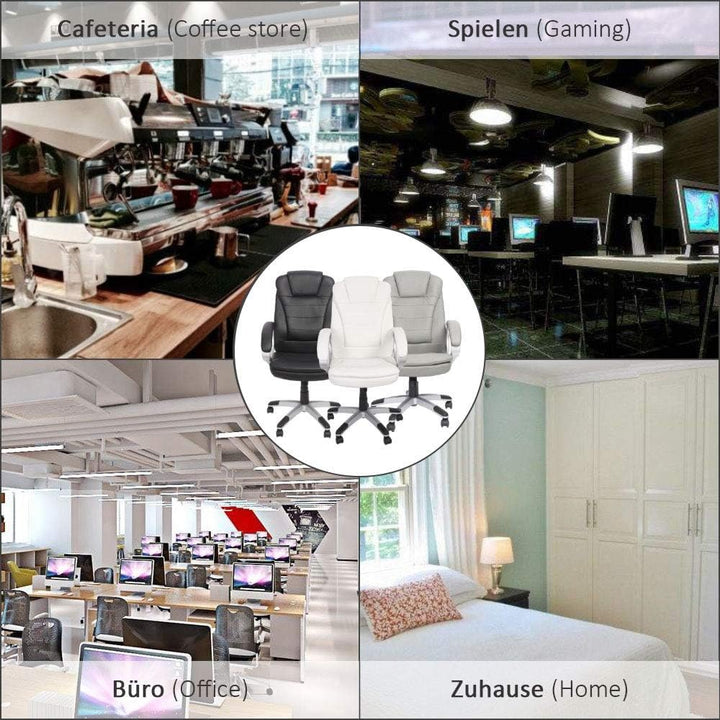Melko Bürostuhl ergonomisch Bürodrehstuhl mit Armlehne Gamingstuhl Grau PU-Leder Chefsessel 120 kg B