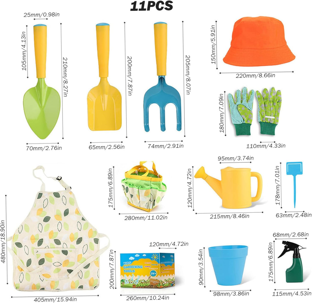 Kleinkind-Gartenset, Kinder-Gartenset, 11-teilig, inklusive Schaufel, Rechen, Giesskanne, Handschuhe