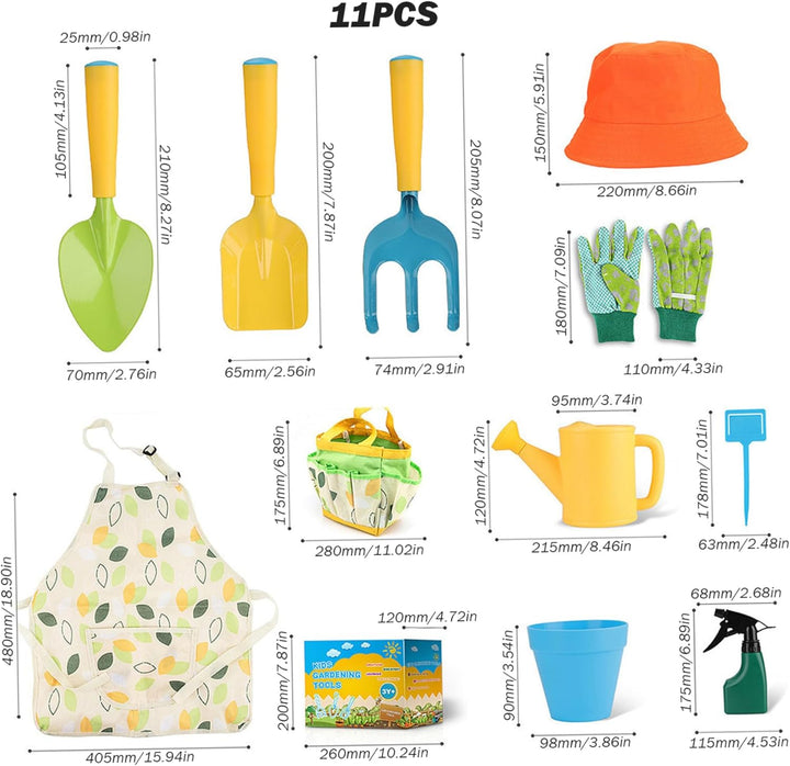 Kleinkind-Gartenset, Kinder-Gartenset, 11-teilig, inklusive Schaufel, Rechen, Giesskanne, Handschuhe