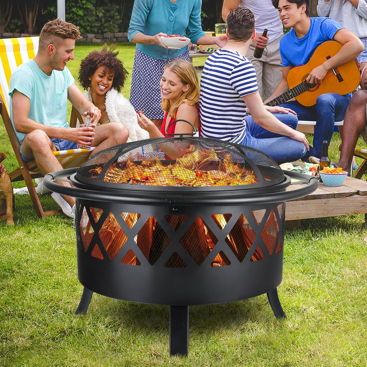 TLSUNNY Feuerschale, Ø 80cm Feuerkorb mit Funkenschutz und Schürhaken, Feuerschalen für den Garten G