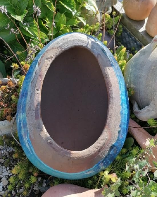 B-Ware !! Schöne frostfeste Deko - Stein - Ei ca. 32 cm aus Steinzeug Keramik, türkis glasiert, Deko