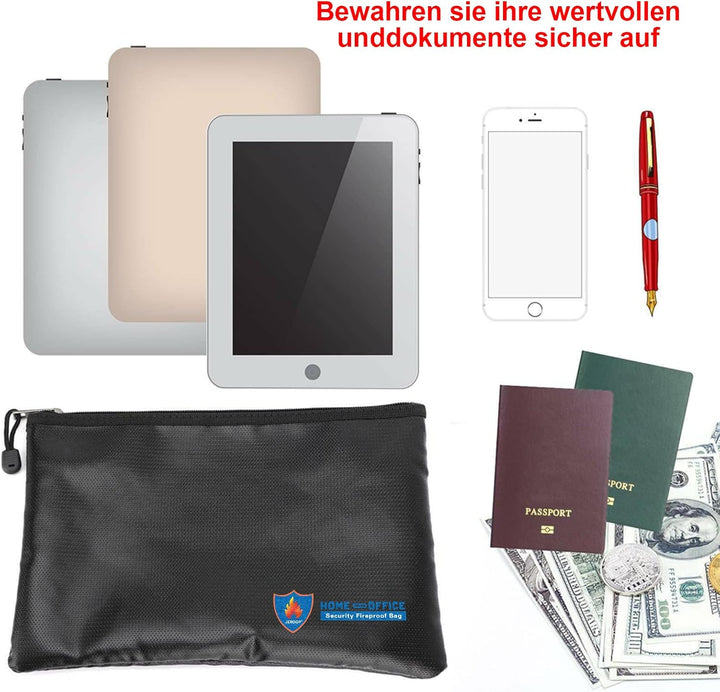 2 Stück Feuerfeste Tasche 29x20cm, Wasserdichte Feuerbeständige Tasche,Tresor Feuerfest Geldscheine