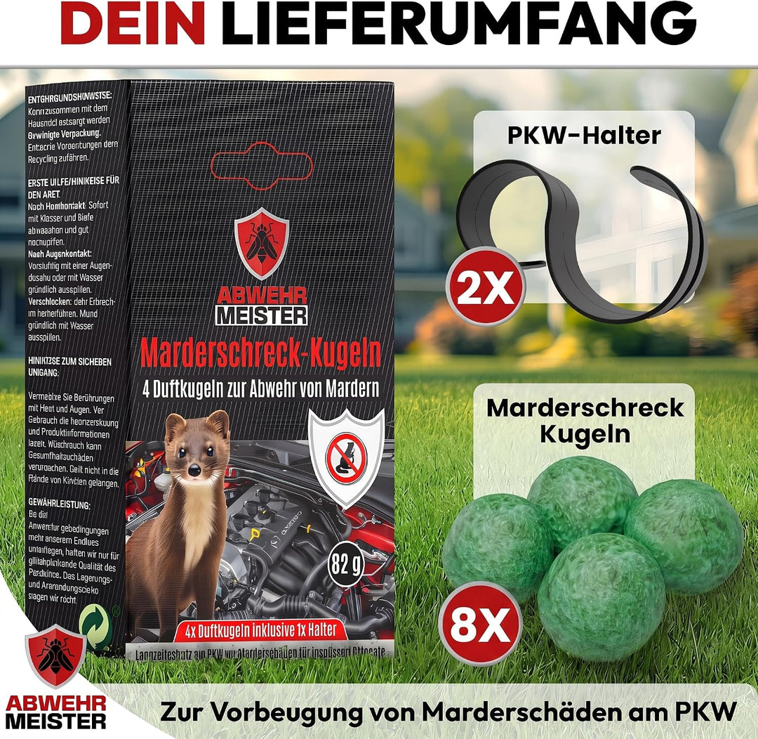 Original 8X Marderschreck-Kugeln inkl. PKW-Halterung, Marderschreck Auto mit Sofort und Langzeitwirk