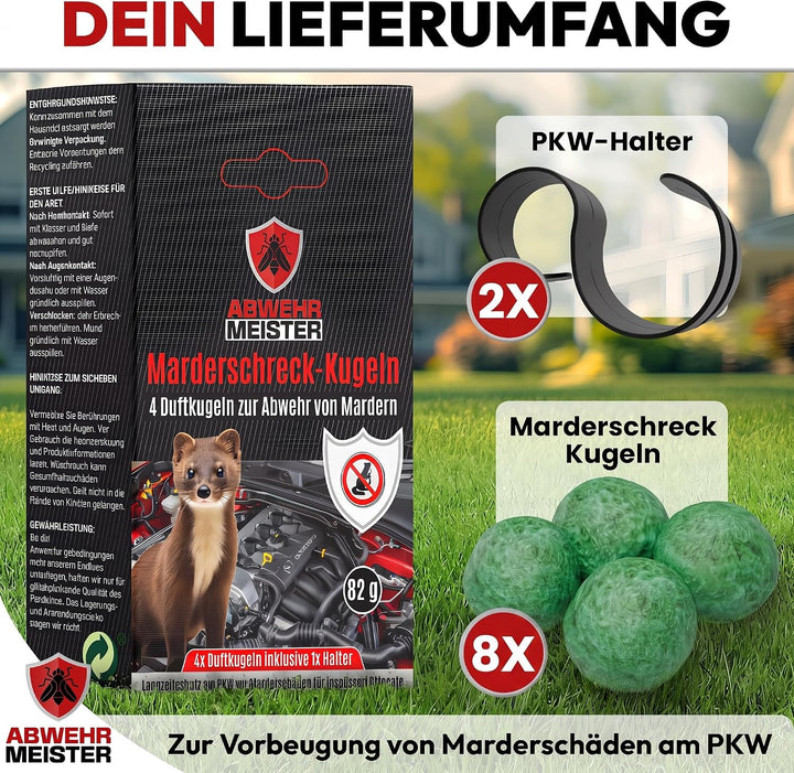 Original 8X Marderschreck-Kugeln inkl. PKW-Halterung, Marderschreck Auto mit Sofort und Langzeitwirk