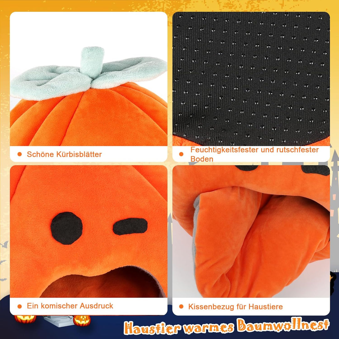 SBAYOOL Halloween Kürbis Kaninchen Bett, Gemütliches Waschbar Kaninchen Kuschelhöhle, Warmes Plüsch