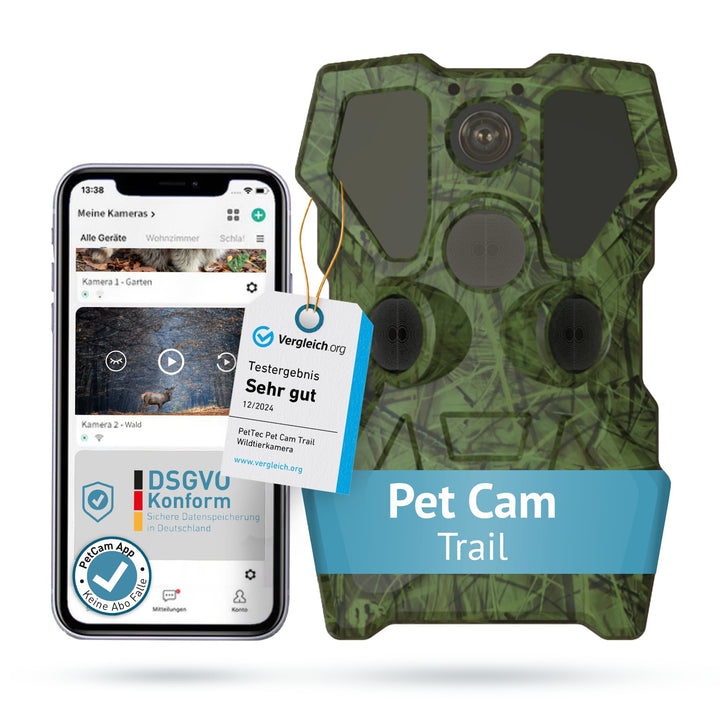 PETTEC - PetCam Trail Wildtierkamera [OHNE ABO-Falle] mit Nachtsicht 20m & Bewegungsmelder - 64MP Au