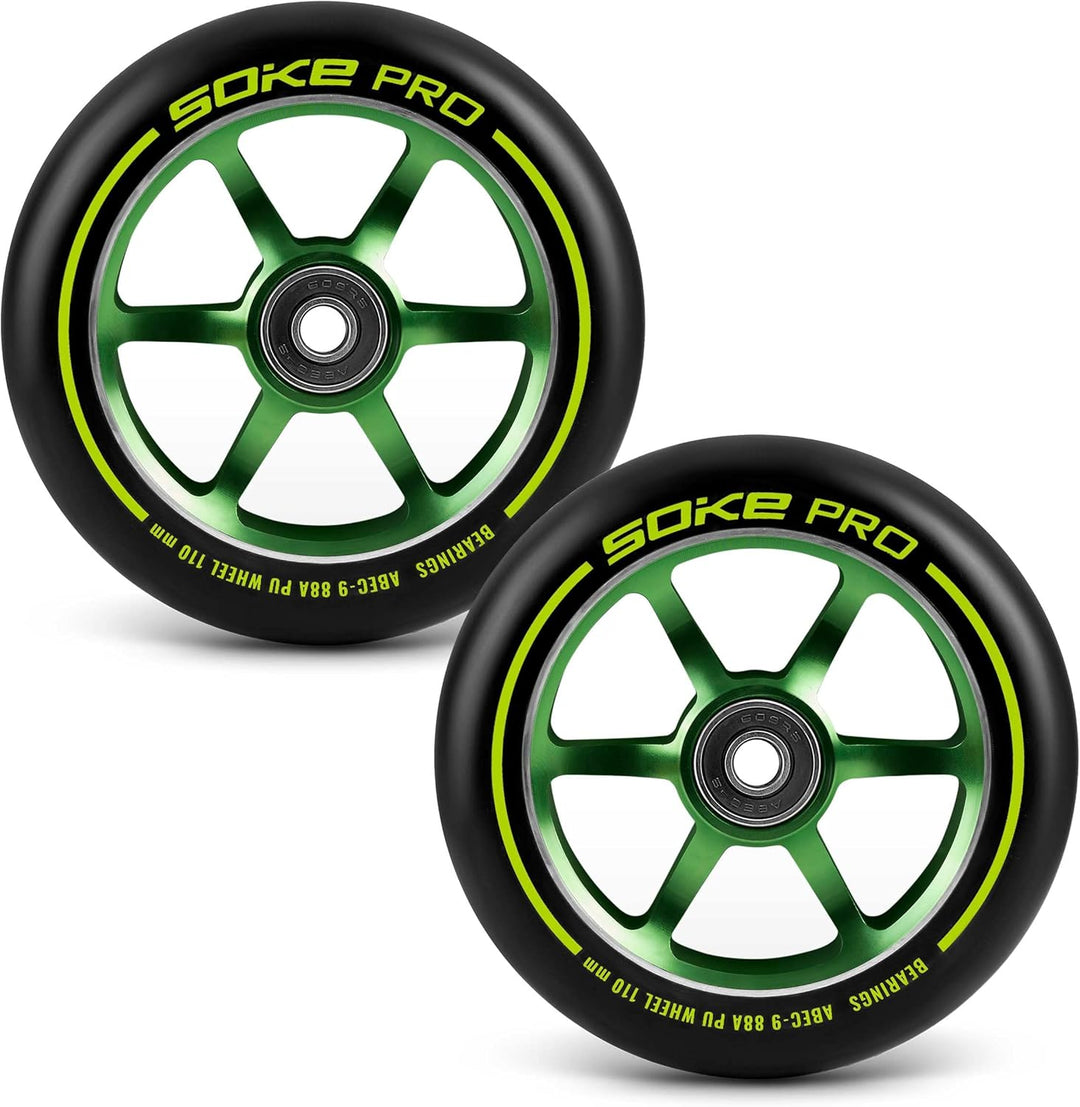 SOKE Rollerräder Set 2 Stück Durchmesser 110 mm Achse 8 mm Kugellager ABEC 9 Härte 88A Aluminium und