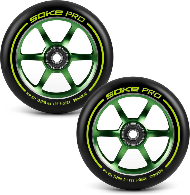 SOKE Rollerräder Set 2 Stück Durchmesser 110 mm Achse 8 mm Kugellager ABEC 9 Härte 88A Aluminium und