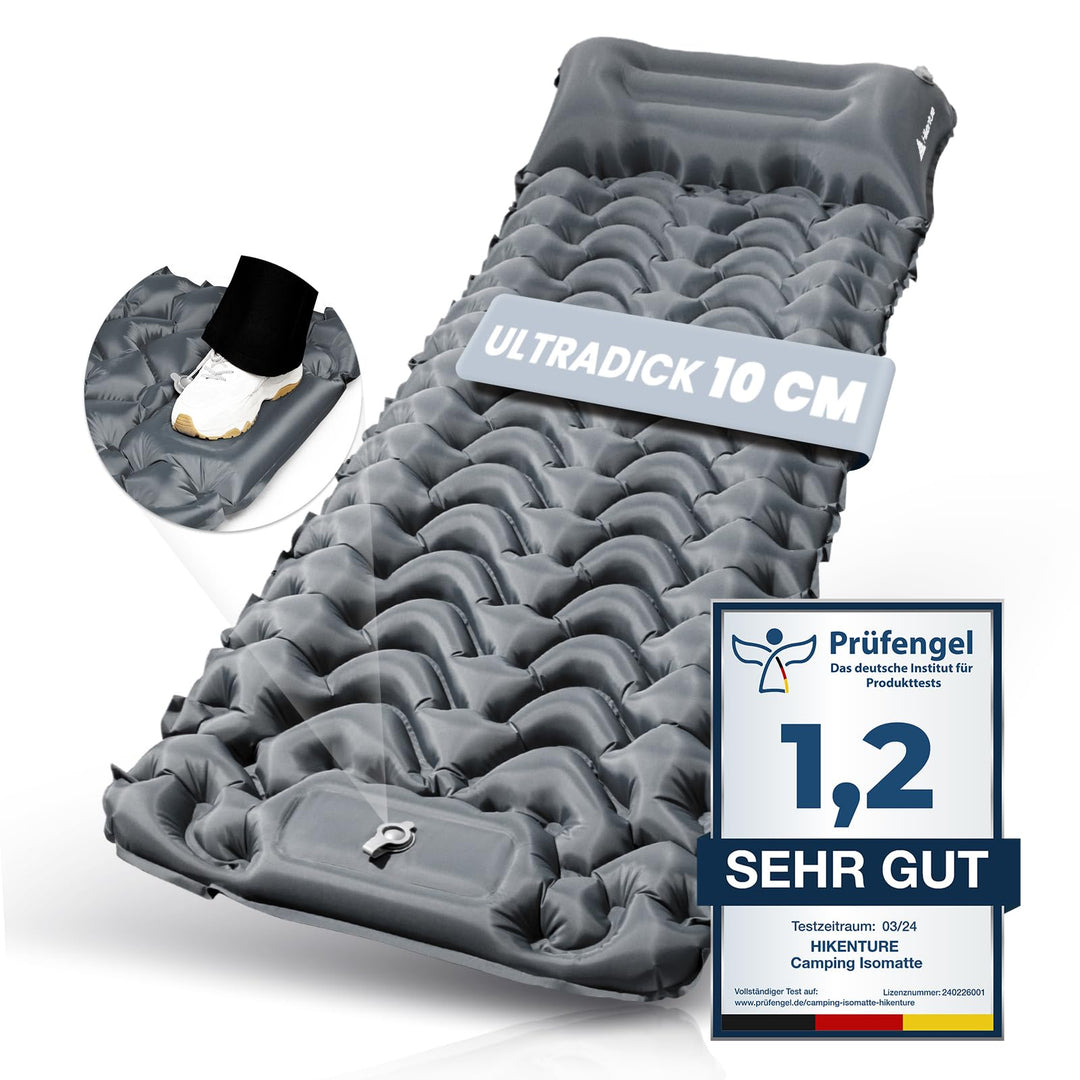 HIKENTURE Isomatte Camping, 10cm hoch Camping Isomatte Kleines Packmass, Aufblasbare Schlafmatte mit