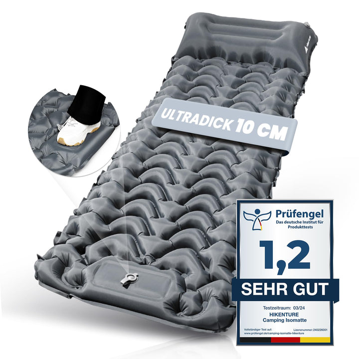 HIKENTURE Isomatte Camping, 10cm hoch Camping Isomatte Kleines Packmass, Aufblasbare Schlafmatte mit