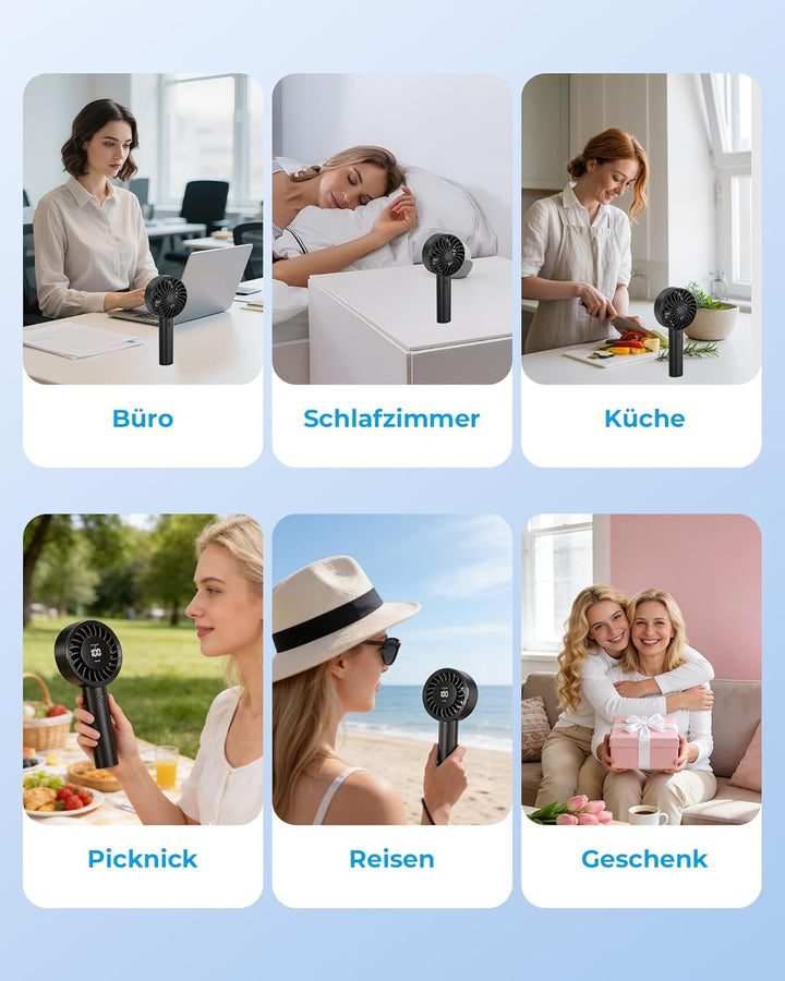 Fitabok Tragbarer Handventilator - 4000mAh Wiederaufladbarer Ventilator, 13 Stunden Laufzeit, 5 Gesc