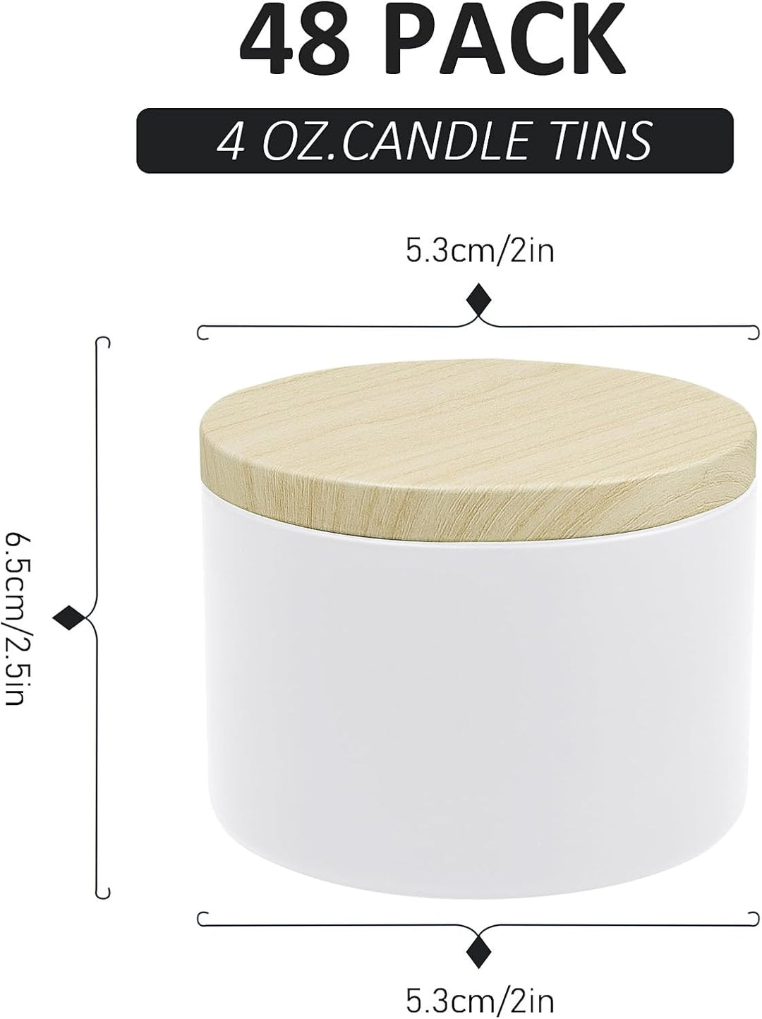 48 Stück Weisse Kerzendosen, 120 ml Leere Kerzengläser mit Holzmaserungs-Deckeln, Bulk-Leerbehälter