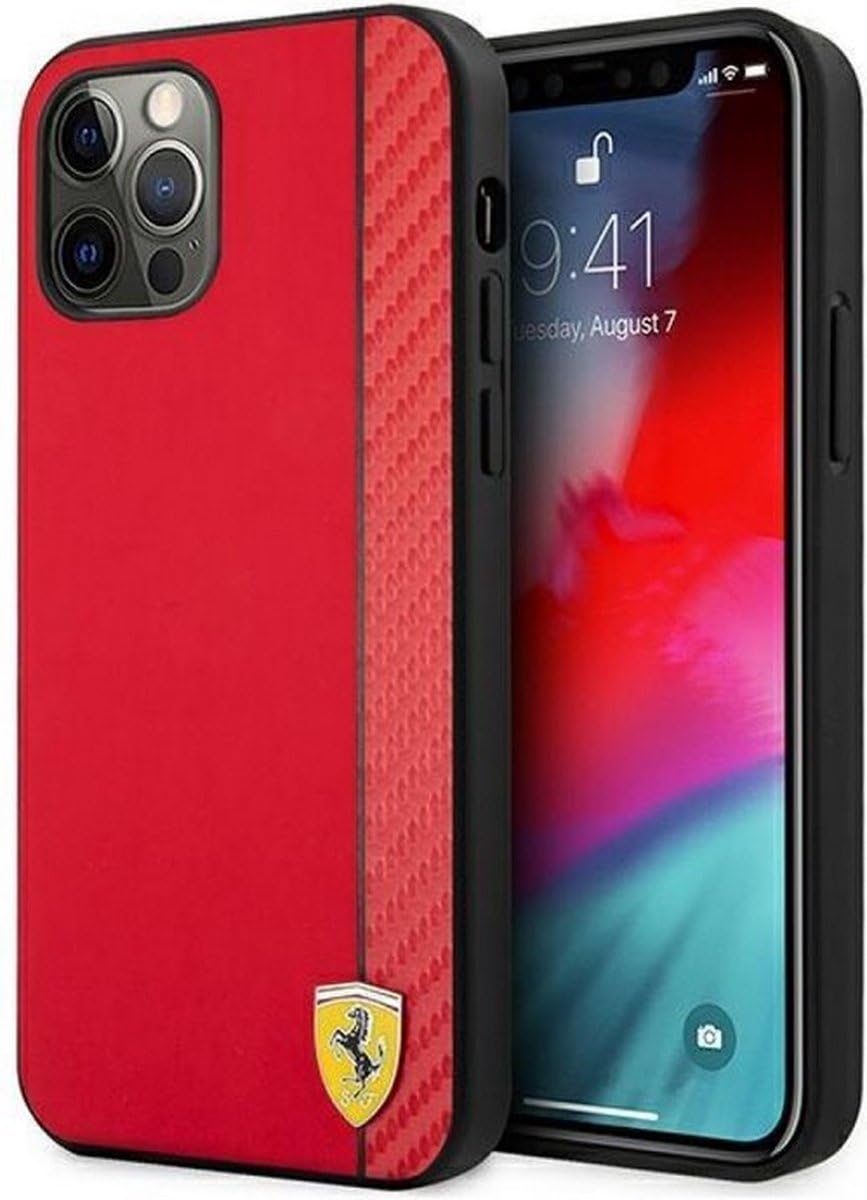 Ferrari Fesaxhcp12lre Hülle für iPhone 12 Pro MAX 6,7 Zoll Rot Hardcase On Track Carbon Stripe