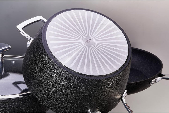 Kasserolle aus Aluminium, beschichtet mit Antihaftbeschichtung, Deckel aus transparentem Glas, 2 Gri