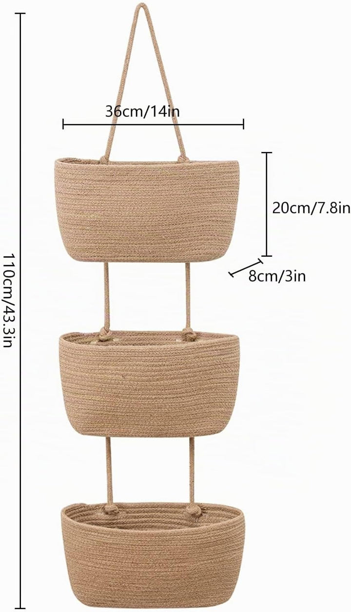 3-Tier Baumwolle Seil Gewebt Wall-Mounted Veranstalter, Hängeorganizer Tür Wand Organizer, Organizer