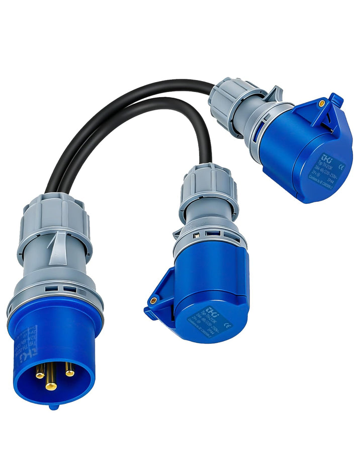 32A auf 16A Adapter, 2-Wege-Anschluss, 2 x 16A Steckdosen IP44 Schutz CEE Adapter für Wohnwagen, Woh