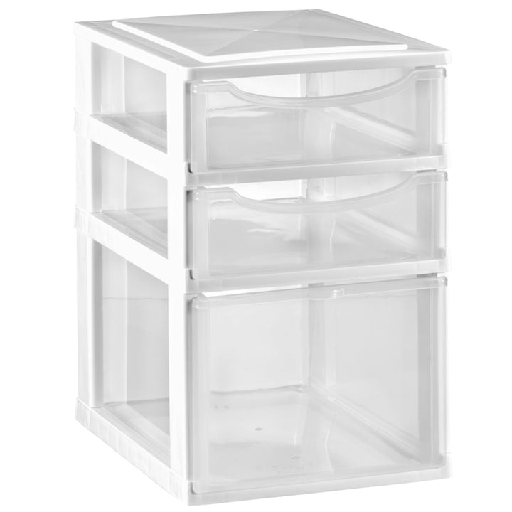 Hummelladen Schubladenbox DIN A4 mit 3 Schubladen 34,5x26x39 cm - Weiss-transparent Kunststoff Drawe