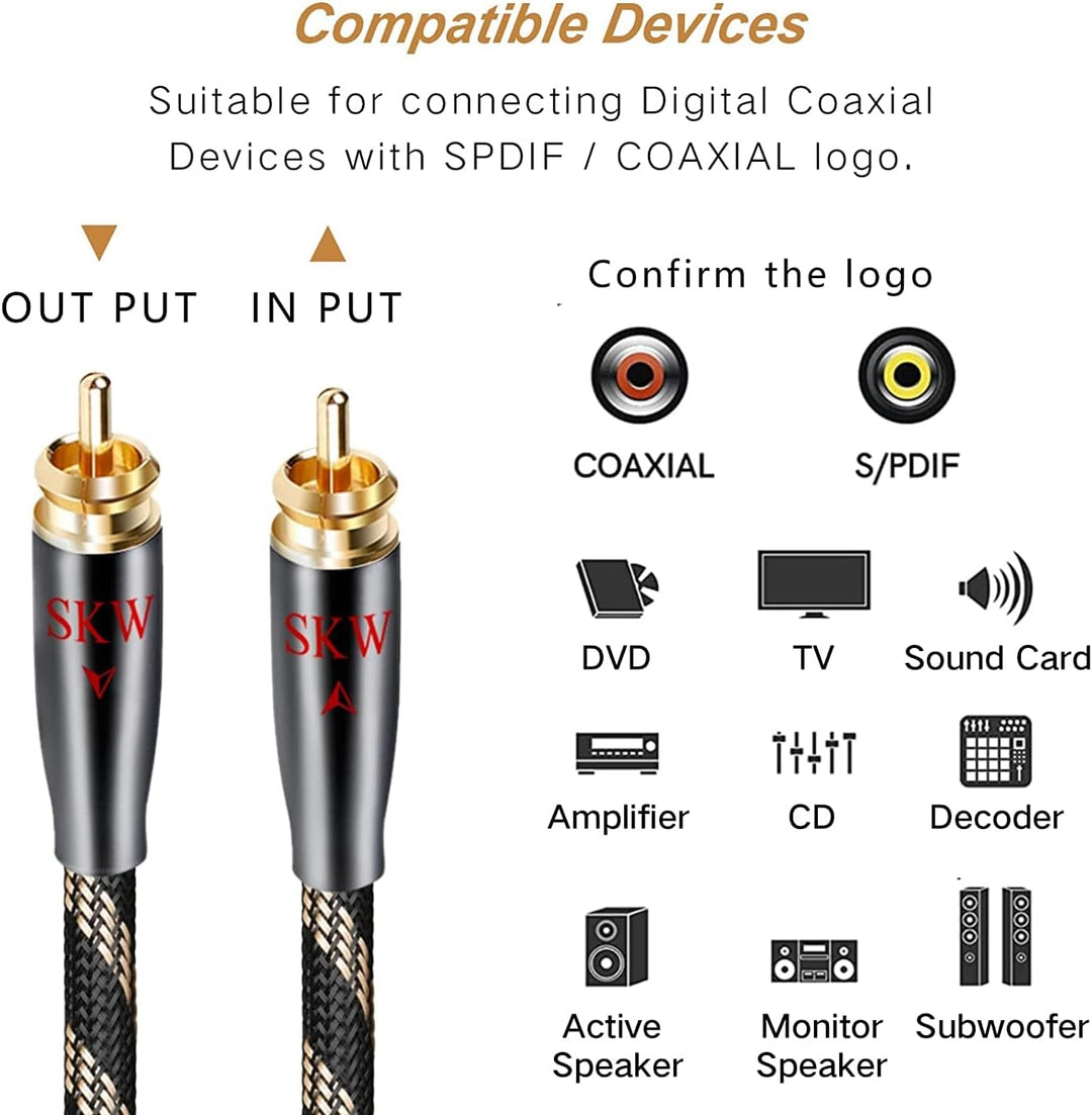 SKW Cinch auf Cinch Digitales Koaxial Kabel Subwoofer RCA Kabel für Verstärker, Stereoanlage, HiFi-A