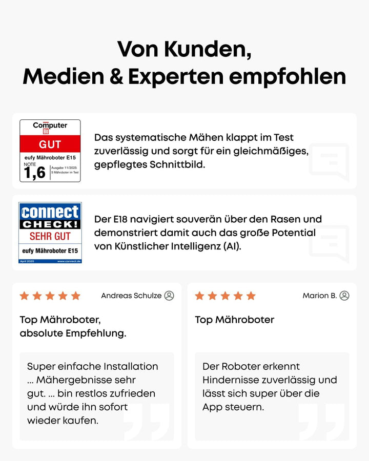 eufy E15 Mähroboter ohne Begrenzungskabel, Keine Signalausfälle, Kein RTK, TrueVision Technologie, S