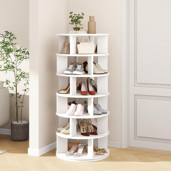 IBUYKE Drehbares Schuhregal mit 6 Etagen, 360° Drehbarer Schuhschrank für 24 Paar Schuhe, Vertikaler