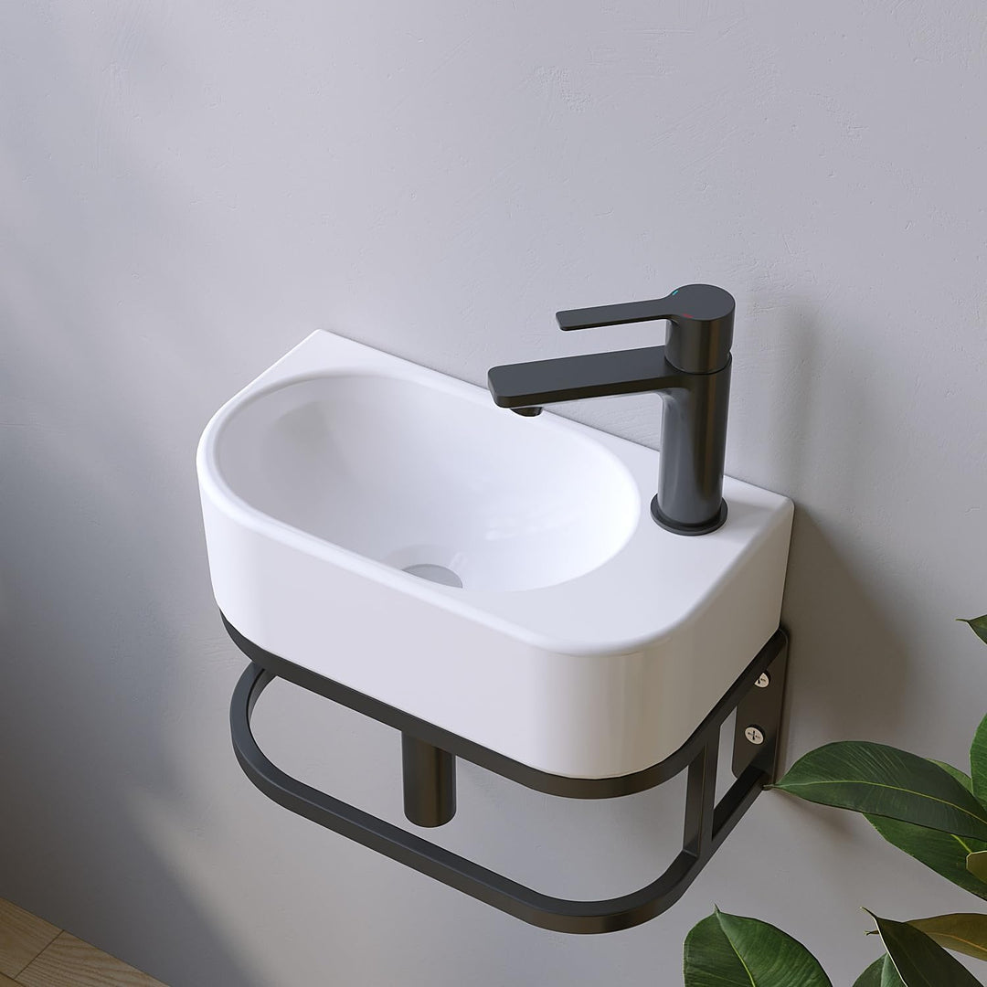 Waschbecken Keramik Waschtisch Hängewaschbecken klein Handwaschbecken Weiss Oval 40 x 21 cm Badezimm