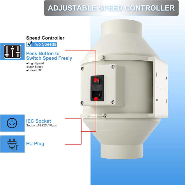 FanGoFast Rauchabzug Rohrventilator 100 mm Inline-Kanalventilator Abluftventilator Rohrlüfter 230 V