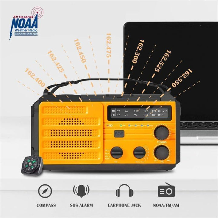 Winnes Tragbares Notfallradio Solar Radio 8000 mAh, SOS-Alarm, FM/AM-Radio mit Leselampe, Kompass, H