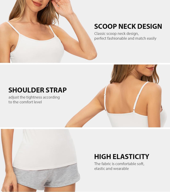Knuffnee Damen Unterhemden Verstellbare Spaghetti Tops Basic Cami Tank Top 4er Pack S Schwarz/Weiss/